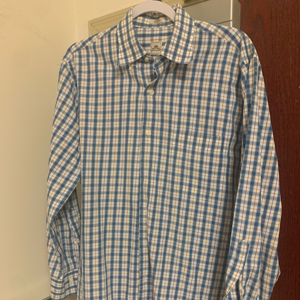 Peter Millar Shirt Mens Medium Blue Long Sleeve Button Down